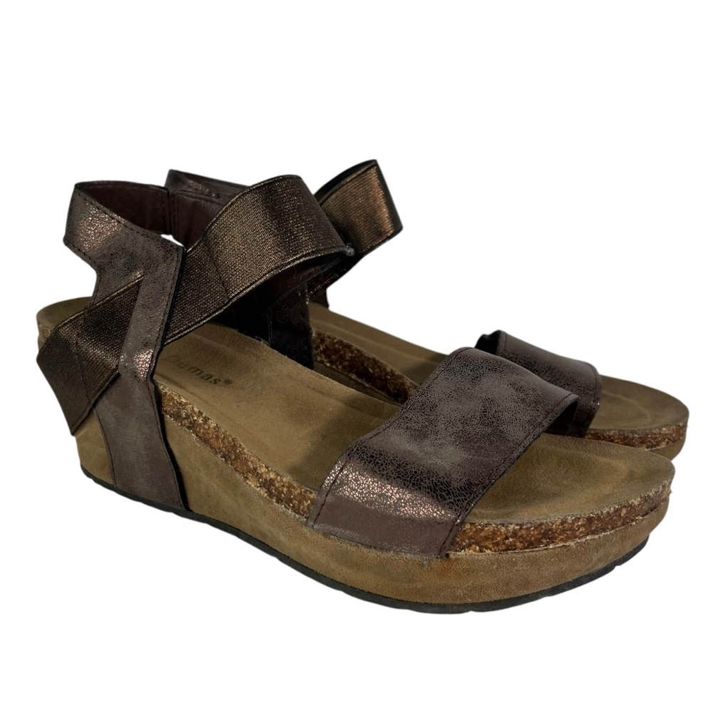 Pierre Dumas Hester Brown Metallic Suede Cork Wedge Platform Sandals Pull On 6.5